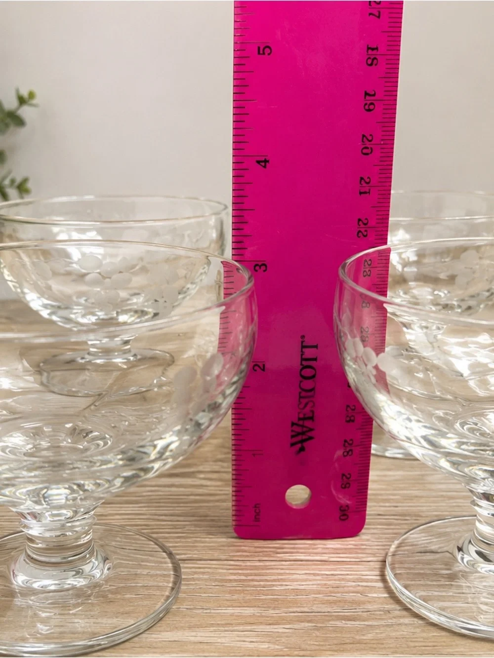 Set of 4 Vintage Etched Grape Sherbet Dessert Cups Footed Glass Bowls 4½”